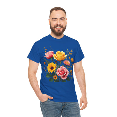 Wildflowers and Pink & Yellow Roses, Graphic T-Shirts for Women, Floral Shirt, Womens Short Sleeve, Ladies Graphic Tees #5146TTS