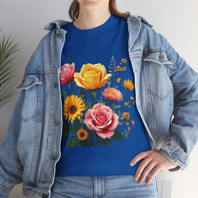 Wildflowers and Pink & Yellow Roses, Graphic T-Shirts for Women, Floral Shirt, Womens Short Sleeve, Ladies Graphic Tees #5146TTS