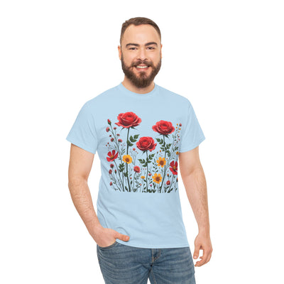 Wildflowers and Red Roses, Graphic T-Shirts for Women, Floral Shirt, Womens Short Sleeve, Ladies Graphic Tees #5034TTS