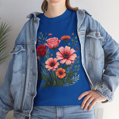 Wildflowers and Pink & Red Roses, Graphic T-Shirts for Women, Floral Shirt, Womens Short Sleeve, Ladies Graphic Tees #5133TTS
