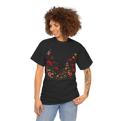 Wildflowers and Red Roses, Graphic T-Shirts for Women, Floral Shirt, Womens Short Sleeve, Ladies Graphic Tees #5033TTS