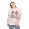 Wildflowers and Pink Roses, Graphic T-Shirts for Women, Floral Shirt, Womens Short Sleeve, Ladies Graphic Tees #5015TTS
