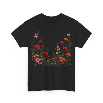Wildflowers and Red Roses, Graphic T-Shirts for Women, Floral Shirt, Womens Short Sleeve, Ladies Graphic Tees #5033TTS
