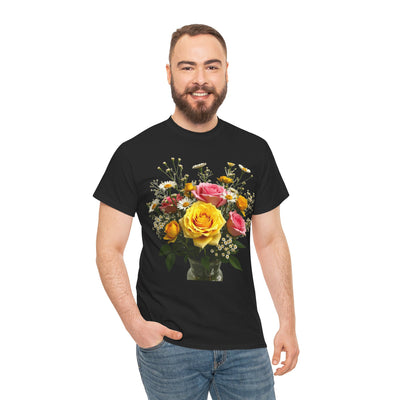 Wildflowers and Pink & Yellow Roses, Graphic T-Shirts for Women, Floral Shirt, Womens Short Sleeve, Ladies Graphic Tees #5143TTS