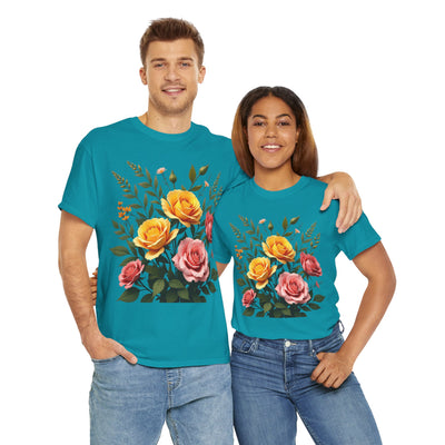 Wildflowers and Pink & Yellow Roses, Graphic T-Shirts for Women, Floral Shirt, Womens Short Sleeve, Ladies Graphic Tees #5149TTS