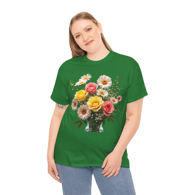 Wildflowers and Pink & Yellow Roses, Graphic T-Shirts for Women, Floral Shirt, Womens Short Sleeve, Ladies Graphic Tees #5136TTS