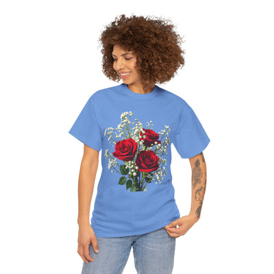 Wildflowers and Red Roses, Graphic T-Shirts for Women, Floral Shirt, Womens Short Sleeve, Ladies Graphic Tees #5127TTS