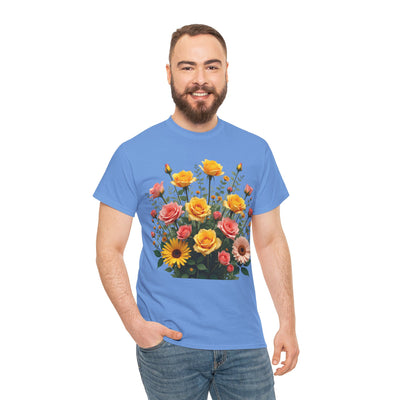 Wildflowers and Pink & Yellow Roses, Graphic T-Shirts for Women, Floral Shirt, Womens Short Sleeve, Ladies Graphic Tees #5141TTS