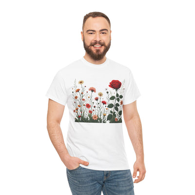 Wildflowers and a Red Rose, Graphic T-Shirts for Women, Floral Shirt, Womens Short Sleeve, Ladies Graphic Tees #5008TTS