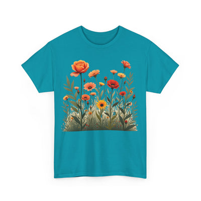 Wildflowers and Orange Roses, Graphic T-Shirts for Women, Floral Shirt, Womens Short Sleeve, Ladies Graphic Tees #5045TTS