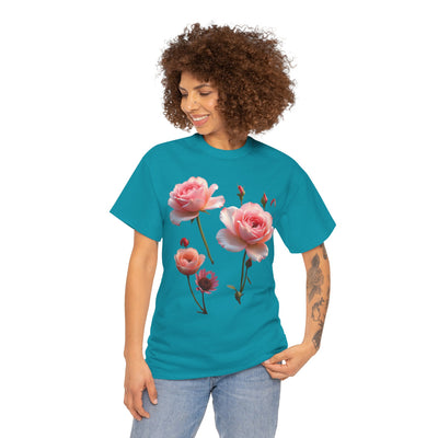 Wildflowers and Pink Roses, Graphic T-Shirts for Women, Floral Shirt, Womens Short Sleeve, Ladies Graphic Tees #5019TTS