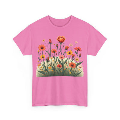 Wildflowers and Orange Roses, Graphic T-Shirts for Women, Floral Shirt, Womens Short Sleeve, Ladies Graphic Tees #5047TTS