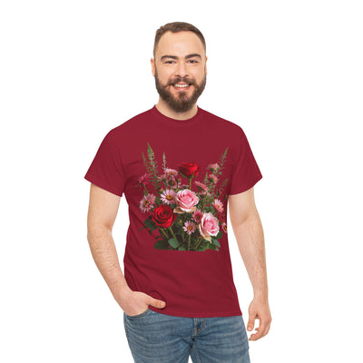 Wildflowers and Red & Pink Roses, Graphic T-Shirts for Women, Floral Shirt, Womens Short Sleeve, Ladies Graphic Tees #5132TTS