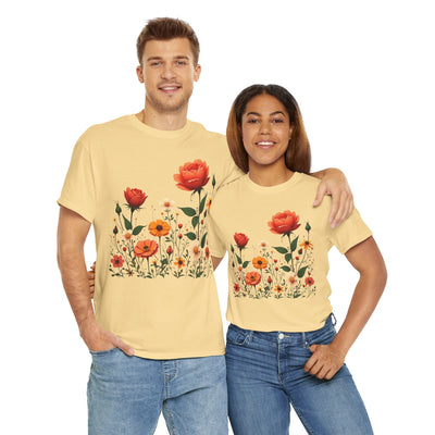 Wildflowers and Orange Roses, Graphic T-Shirts for Women, Floral Shirt, Womens Short Sleeve, Ladies Graphic Tees #5043TTS