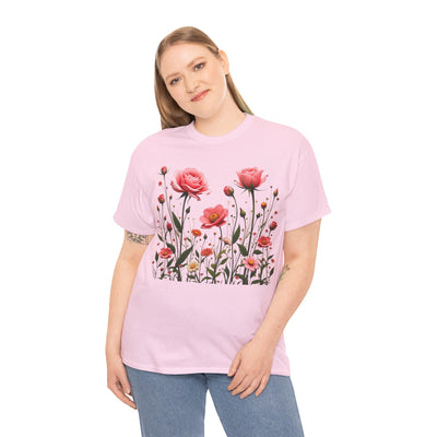 Wildflowers and Pink Roses, Graphic T-Shirts for Women, Floral Shirt, Womens Short Sleeve, Ladies Graphic Tees #5022TTS