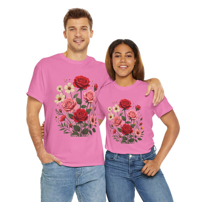 Wildflowers and Pink & Red Roses, Graphic T-Shirts for Women, Floral Shirt, Womens Short Sleeve, Ladies Graphic Tees #5134TTS