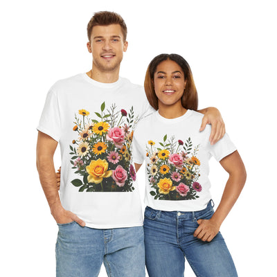 Wildflowers and Pink & Yellow Roses, Graphic T-Shirts for Women, Floral Shirt, Womens Short Sleeve, Ladies Graphic Tees #5150TTS