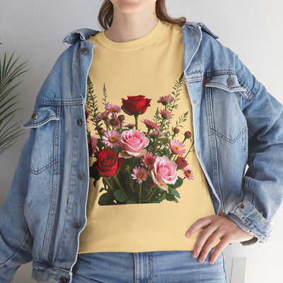 Wildflowers and Red & Pink Roses, Graphic T-Shirts for Women, Floral Shirt, Womens Short Sleeve, Ladies Graphic Tees #5132TTS