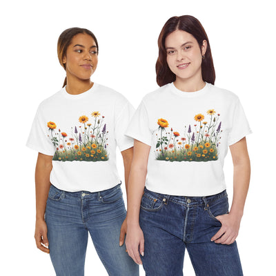 Wildflowers and Yellow Roses, Graphic T-Shirts for Women, Floral Shirt, Womens Short Sleeve, Ladies Graphic Tees #5028TTS