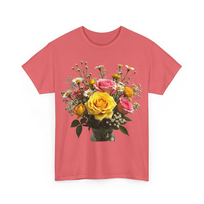 Wildflowers and Pink & Yellow Roses, Graphic T-Shirts for Women, Floral Shirt, Womens Short Sleeve, Ladies Graphic Tees #5143TTS