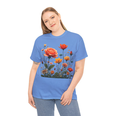 Wildflowers and Orange Roses, Graphic T-Shirts for Women, Floral Shirt, Womens Short Sleeve, Ladies Graphic Tees #5044TTS