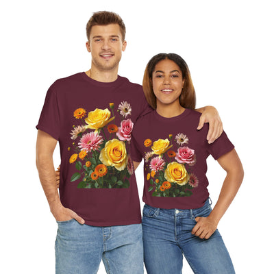 Wildflowers and Pink & Yellow Roses, Graphic T-Shirts for Women, Floral Shirt, Womens Short Sleeve, Ladies Graphic Tees #5148TTS