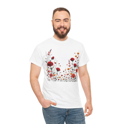 Wildflowers and Red Roses, Graphic T-Shirts for Women, Floral Shirt, Womens Short Sleeve, Ladies Graphic Tees #5033TTS