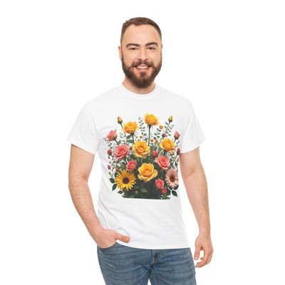 Wildflowers and Pink & Yellow Roses, Graphic T-Shirts for Women, Floral Shirt, Womens Short Sleeve, Ladies Graphic Tees #5141TTS