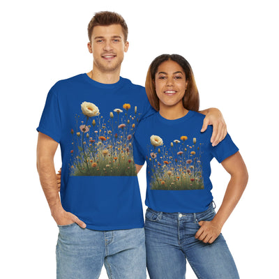 Wildflowers and White Roses, Graphic T-Shirts for Women, Floral Shirt, Womens Short Sleeve, Ladies Graphic Tees #5041TTS
