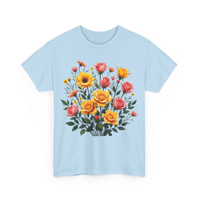 Wildflowers and Pink & Yellow Roses, Graphic T-Shirts for Women, Floral Shirt, Womens Short Sleeve, Ladies Graphic Tees #5139TTS