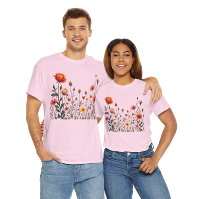 Wildflowers and Orange Roses, Graphic T-Shirts for Women, Floral Shirt, Womens Short Sleeve, Ladies Graphic Tees #5042TTS