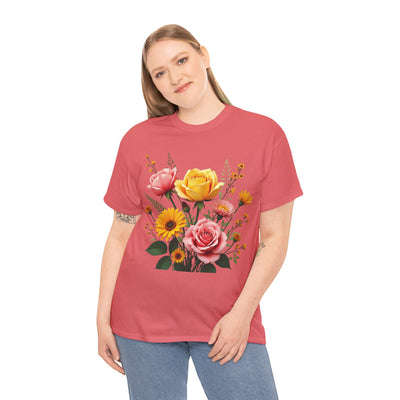 Wildflowers and Pink & Yellow Roses, Graphic T-Shirts for Women, Floral Shirt, Womens Short Sleeve, Ladies Graphic Tees #5146TTS