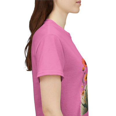 Wildflowers and Orange Roses, Graphic T-Shirts for Women, Floral Shirt, Womens Short Sleeve, Ladies Graphic Tees #5047TTS