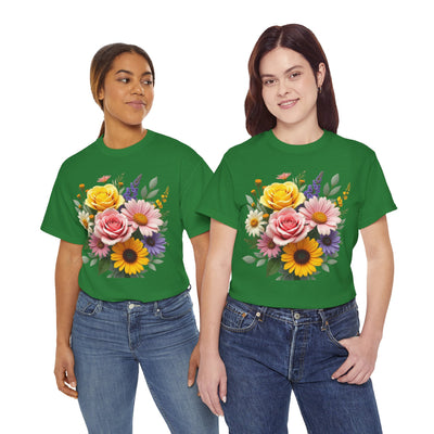 Wildflowers and Pink & Yellow Roses, Graphic T-Shirts for Women, Floral Shirt, Womens Short Sleeve, Ladies Graphic Tees #5145TTS
