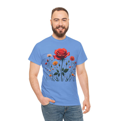 Wildflowers and a Red Rose, Graphic T-Shirts for Women, Floral Shirt, Womens Short Sleeve, Ladies Graphic Tees #5007TTS