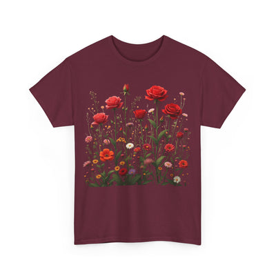 Wildflowers and Red Roses, Graphic T-Shirts for Women, Floral Shirt, Womens Short Sleeve, Ladies Graphic Tees #5035TTS