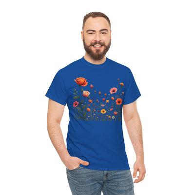 Wildflowers and Orange Roses, Graphic T-Shirts for Women, Floral Shirt, Womens Short Sleeve, Ladies Graphic Tees #5042TTS