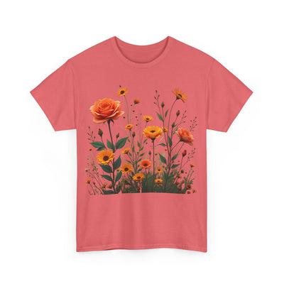 Wildflowers and Orange Roses, Graphic T-Shirts for Women, Floral Shirt, Womens Short Sleeve, Ladies Graphic Tees #5046TTS