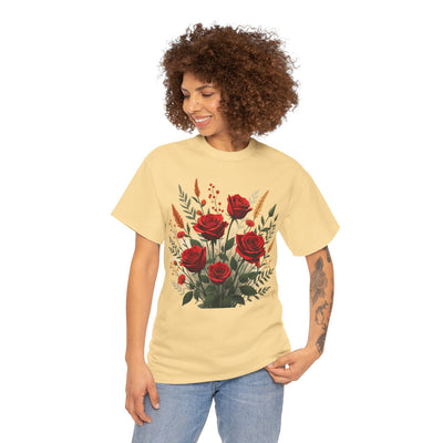 Wildflowers and Red Roses, Graphic T-Shirts for Women, Floral Shirt, Womens Short Sleeve, Ladies Graphic Tees #5129TTS