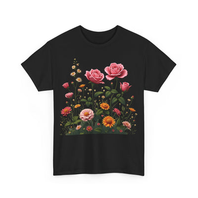 Wildflowers and Pink Roses, Graphic T-Shirts for Women, Floral Shirt, Womens Short Sleeve, Ladies Graphic Tees #5013TTS