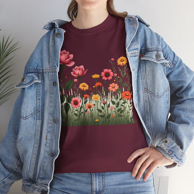 Wildflowers and Pink Roses, Graphic T-Shirts for Women, Floral Shirt, Womens Short Sleeve, Ladies Graphic Tees #5020TTS