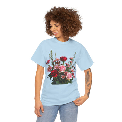 Wildflowers and Red & Pink Roses, Graphic T-Shirts for Women, Floral Shirt, Womens Short Sleeve, Ladies Graphic Tees #5132TTS
