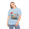 Wildflowers and Orange Roses, Graphic T-Shirts for Women, Floral Shirt, Womens Short Sleeve, Ladies Graphic Tees #5046TTS
