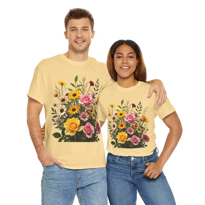 Wildflowers and Pink & Yellow Roses, Graphic T-Shirts for Women, Floral Shirt, Womens Short Sleeve, Ladies Graphic Tees #5150TTS