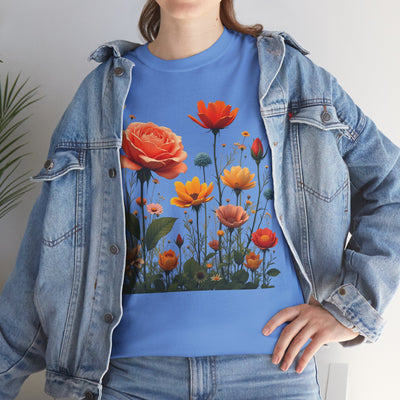 Wildflowers and Orange Roses, Graphic T-Shirts for Women, Floral Shirt, Womens Short Sleeve, Ladies Graphic Tees #5044TTS