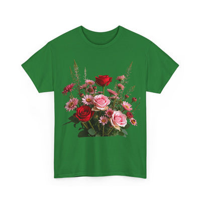Wildflowers and Red & Pink Roses, Graphic T-Shirts for Women, Floral Shirt, Womens Short Sleeve, Ladies Graphic Tees #5132TTS