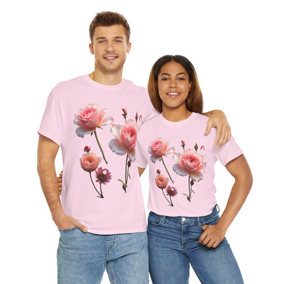 Wildflowers and Pink Roses, Graphic T-Shirts for Women, Floral Shirt, Womens Short Sleeve, Ladies Graphic Tees #5019TTS