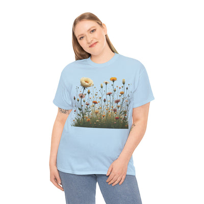 Wildflowers and White Roses, Graphic T-Shirts for Women, Floral Shirt, Womens Short Sleeve, Ladies Graphic Tees #5041TTS