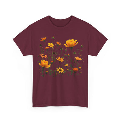 Wildflowers and Yellow Roses, Graphic T-Shirts for Women, Floral Shirt, Womens Short Sleeve, Ladies Graphic Tees #5011TTS