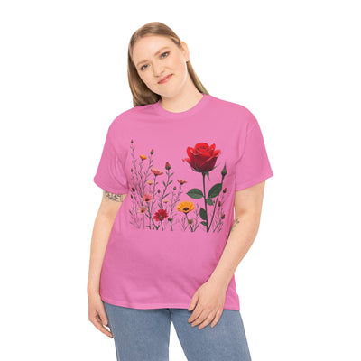 Wildflowers and a Red Rose, Graphic T-Shirts for Women, Floral Shirt, Womens Short Sleeve, Ladies Graphic Tees #5006TTS